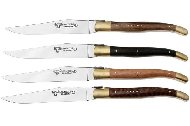 Laguiole En Aubrac 42C99BDLBHK, Brass, Juego De Cuchillos De Carne De 4 Piezas, Tipos De Madera Mixtos 3 Laguiole En Aubrac 42C99BDLBHK, Brass, Juego De Cuchillos De Carne De 4 Piezas, Tipos De Madera Mixtos